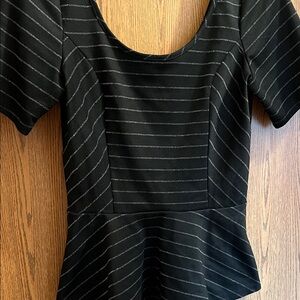 Eyelash Couture Black and silver striped peplum top size large